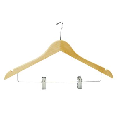 China China Flat Products Wholesale Hotel Wooden Coat Suit Hangers With Clips for sale