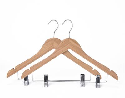 China Vintage High-Grade Bamboo Suit Hangers Edge Hangers with Clips (100Pack) Smooth Bamboo Pant Hangers with Durable Adjustable Metal for sale