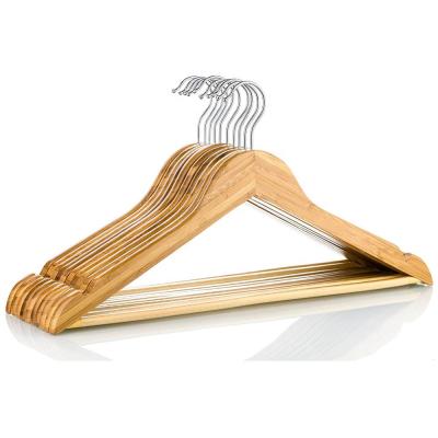 China Wholesale Non Slip Eco-friendly Material Eco-Friendly Natural Bamboo Factory Suit Hanger, Bamboo Coat Hangers for sale