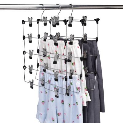 China New Arrival 6 Tier Household Foldable Metal Trouser Skirts Hanger , Hangers With Clip for sale