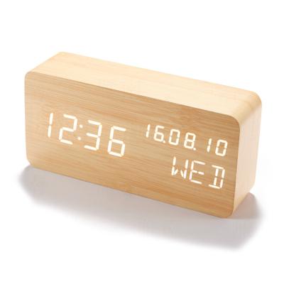 China Customization wholesale custom wood finish led alarm clock for bedside for sale