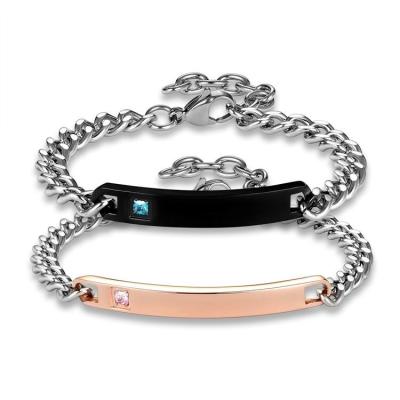 China Custom Stainless Steel Accessories Valentine's Day Gift Romantic Fashion Fine Stone-Plated Stainless Steel Couples Bracelet for sale