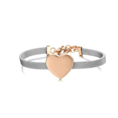 China Punk Titanium Stainless Steel Bangle Plating 18K Gold Bangle Heart Strap Steel Bracelet for sale