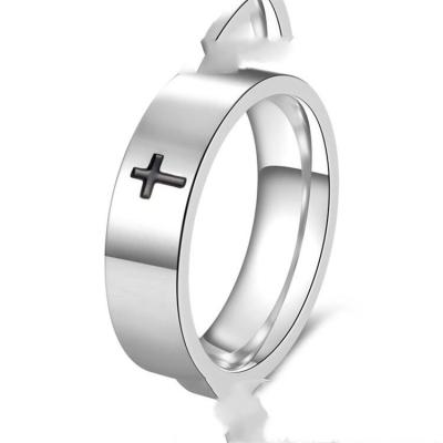 China Punk Titanium steel men's ring cross religious ring inside and outside mirror polished epoxy cross jewelry for sale