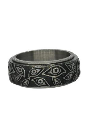 China Fashion Factory Outlet Wicked Eye Stainless Steel Black Filled Rotatable Ring for sale