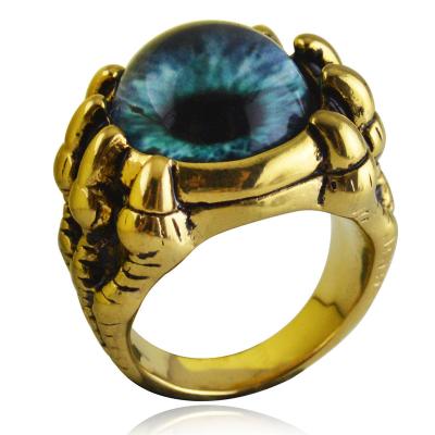 China Hip-hop Titanium steel vintage gemstone ring stainless steel claw devil pupil ring ring for sale