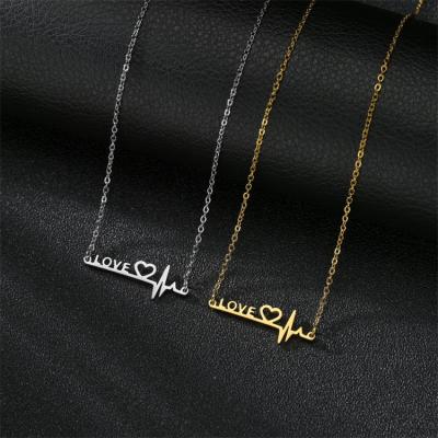 China Attractive Stainless Steel Jewelry Wholesale Stainless Steel ECG Letter Necklace Gold Plated ECG Pendant for sale