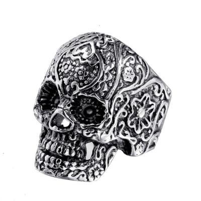 China Punk Titanium Steel Gold Plated Retro Ghost Personality Ring Skull Key Ring Skull Head Ring for sale