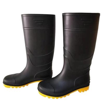 China Classic Design Black Construction Black Toe Italian Steel Midsole Rubber Boots Farmer PVC Calf Chemical Resistant Pulling Rain Boots for sale