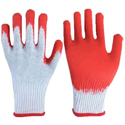 China Construction Heavy Duty 10 Gauge Bleached Polyester Cotton Twine Knitted Yarn Safety Red Smooth Latex Coated Dipped Work Gloves for sale