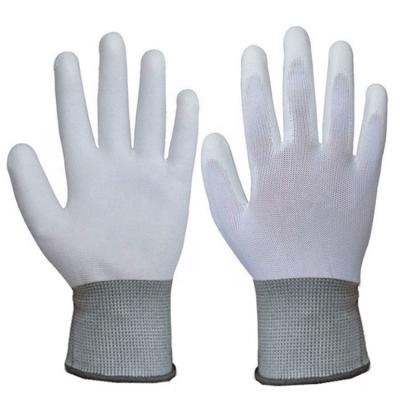 China Elastic Knitted Polyurethane Palm Cuffs Gray Electronics White Dip Coating Top Fit Gloves PU Set Safety Work Hand Gloves for sale