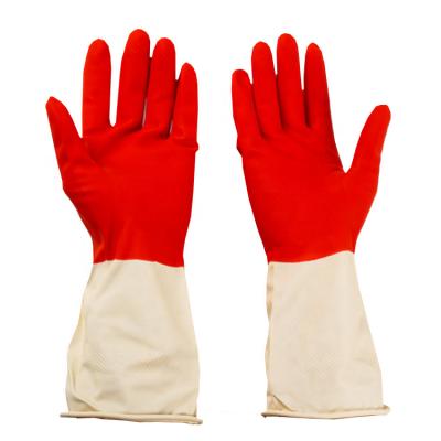 China Red construction hand protective oil latex household wash chemical resistant flocklined rubber industrial gloves for woman for sale