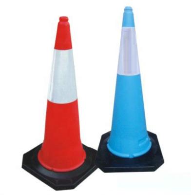 China Super Custom Made Multicolor Durable Light Blue PE Rubber Top Safety Flexibility Standard Barrel Warning Plastic Road Cone for sale