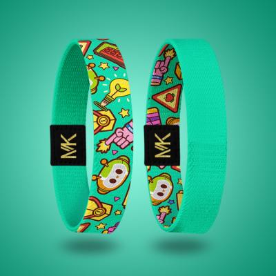 China Fashionable custom logo rfid heat transfer polyester fabric eco-friendly elastic wristbands for concert for sale