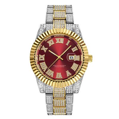 China Automatic Date Dropshipping Luxury Brand Hip Hop Watches New Arrival 2021 Men Wrist Full Diamond Date Business Watches for sale