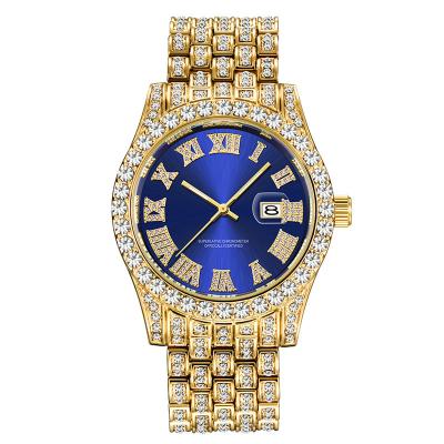 China Gold Silver Blinged New Luxury Automatic Date Mens Watch High Quality Design Off Waterproof Quartz Analog Watches Dropshipping for sale