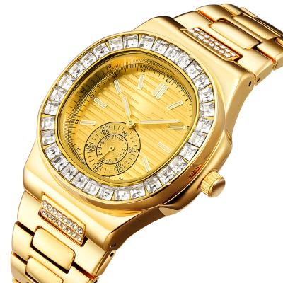 China Luxury Water Resistant Diamond Watch Full Rhinestone Quartz Men Watches Stainless Steel Fashion Diamond Bling Bling Iced Out Mens Watches for sale