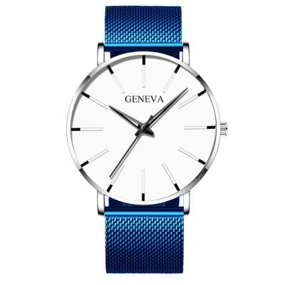 China Not Specified Geneva 2021 Minimalist Watch Men Ultra Slim Blue Stainless Steel Quartz Casual Wristwatch Mesh Belt Watches Man Business for sale