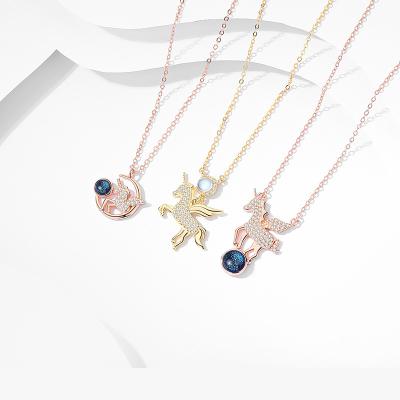 China CLASSIC 925 Sterling Silver Glass Crystal Unicorn Necklace Fashion Jewelry Wholesale From Designer for sale