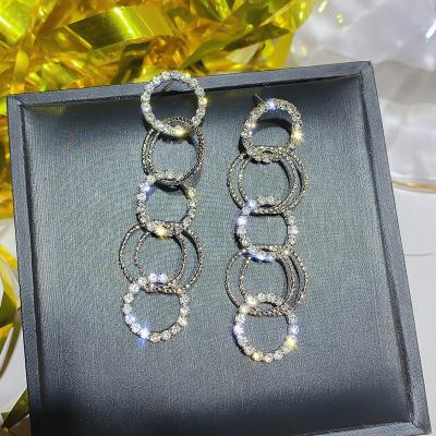 China Wholesale Manufacturers CLASSIC Long Diamond Drop Earrings Alloy Earrings Shiny Circle Hoop Earrings for sale