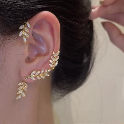 China 2022 shiny CLASSIC fashion jewelry earrings for women girls gold plated full French diamond leaf ear hook 14k gold clip earings for sale