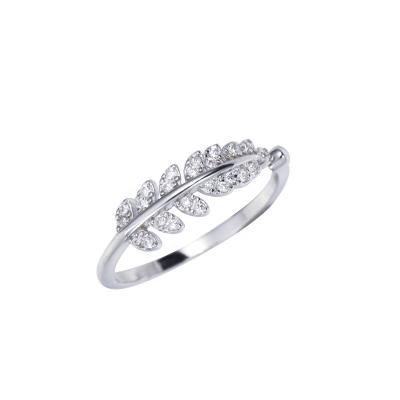 China CLASSIC Wholesale Adjustable Silver Plated Open Women's Silver Rings For Women Diamond Feather Open Ring for sale