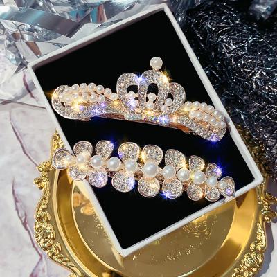 China Pearl Hair Clip Amazon Crown Pearl Hairpin Women Temperament Diamond Hair Clip Best Selling Luxury Wholesale for sale