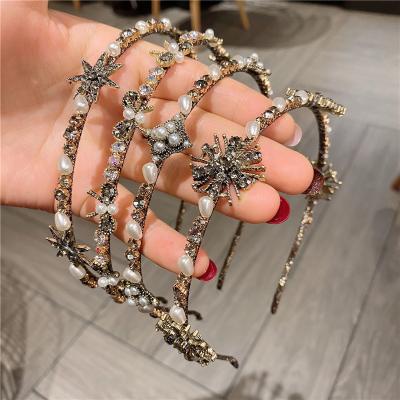 China Hot Selling Daily Life Simple Vintage Baroque Female Thin Baroque Headband Simple Rhinestone Headband for sale