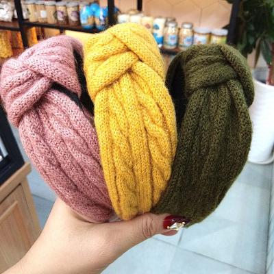 China Hot Sale Autumn Winter Hair Accessories Wool Headband Fashion Headdress Women Wide Knotted Headband Daily Life for sale