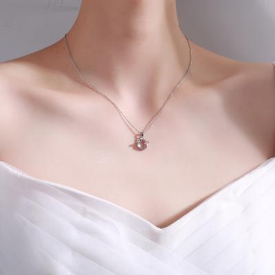 China 2021 New Moonstone Kitten Necklace Summer CLASSIC Female Sweet Temperament Cold Gift Clavicle Chain Girlfriends for sale