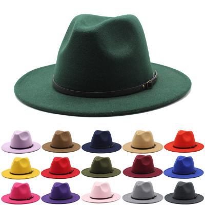 China Wholesale New Fashion Wide Brim Trilby Hat Fall Outdoor Party Fedora Hat With PU Belt Decoration Felt Hat for sale