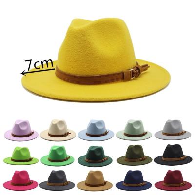 China Wholesale High Quality 100%WOOL Party Felt Fedora Hat Unisex Wide Brim Fall Panama Hat With PU Belt for sale