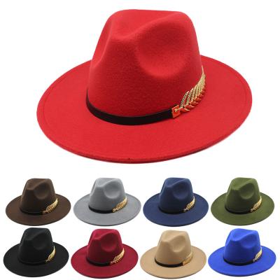 China Wholesale New Design Picture Wide Brim Wool Felt Fedora Hat Women Men Fashion Fadora Unisex Hats With Leather Belt for sale