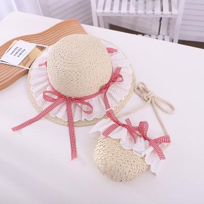 China Summer Outdoor Wide Brim Straw Bag Sun Visor Hats And Child Hats For Kids Beach Sunscreen Kids Sun Hat for sale