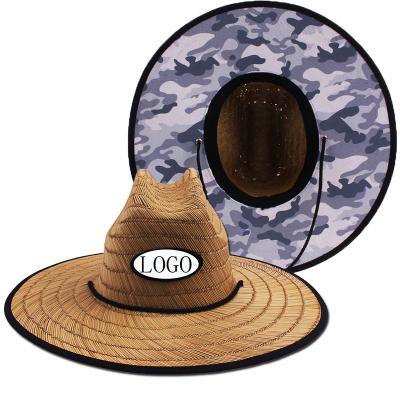 China Fashional Adults Outdoor Popular Fishing Surfing Multiple Colors Lifeguard Straw Hat With Underbrim Sublimation Flat Surface Print for sale