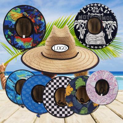 China Wide Copy Straw Hat Chapeus Palha With Underbrim Natural Grass Brim Lifeguard Straw Hat Sun Beach Surf Sombrero Fashional Large for sale