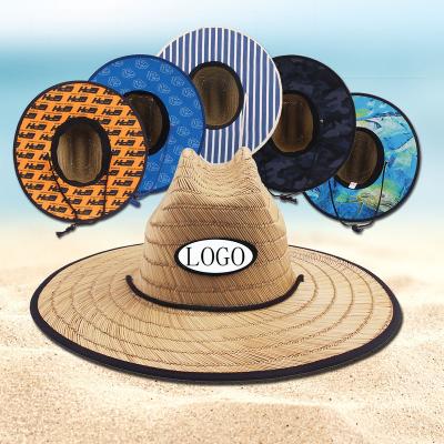 China Fashional Factory Customized Underbrim Printing Hollow Straw Hat Seaside Beach Brim Fashion Travel Vacation Lifeguard Straw Hat for sale