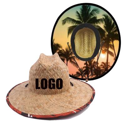 China Wholesale Fashional Beach Surf Straw Hat Unisex Custom Front Big Patch Under Pattern Cavity Summer Lifeguard Sun Straw Hat for sale