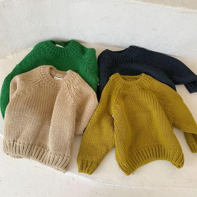 China Anti-wrinkle Children's sweater Crew neck sweater solid color boys girls' knitwear baby clothes wholesale autumn winter sweaters for sale