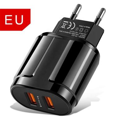 China New Arrival Dual 5V /2.4A Left Eu Mobile Phone/Ipad/Camera/PDA/MP3 Plug Travel Adapter Black 2 Usb Fast Charging Power Adapter for sale