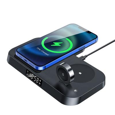 China New Folding Foldable 4 in 1 Custom USB C Qi Wireless Fast Wake Up Charger Clock Wireless Charger With Lamp for sale