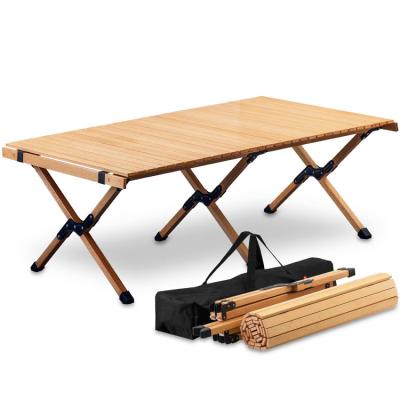 China Modern Outdoor Travel Hiking Camping Portable Wood Folding Table Beach Garden BBQ Picnic BBQ Egg Roll Solid Wood Table for sale