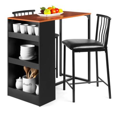 China Home Dining Room Furniture Extendable Kitchen Height Wooden Dinner Table Counter Set With Storage Shelves Metal Frame Bar Stools for sale