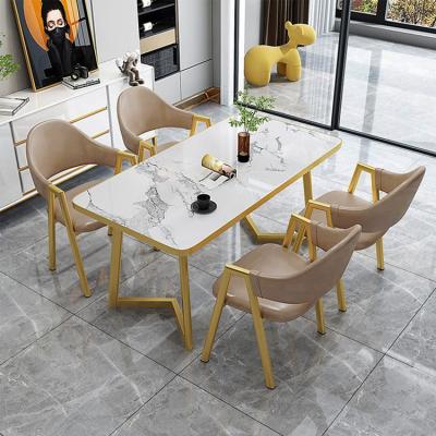 China Home modern restaurant dining room rectangle wooden dinette set with coffee table and metal frame MDF chair and 4 chairs for sale