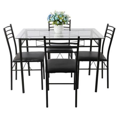 China Modern Transparent Dining Table And Chair Set Luxury Clear Glass Top Coffee Table With Metal Frame And 4 Chairs for sale