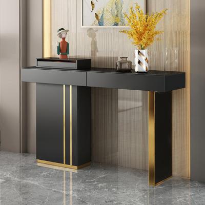 China Nordic Italian Entryway Extendable Modern Heavy Luxury Black Wood Marble Console Table for sale