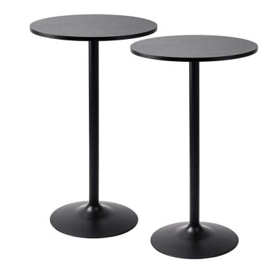 China Modern Nightclub Bar Furniture Obsidian Bar Table Round MDF Black Wood Top With Black Leg And Base for sale