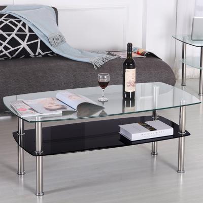 China Industrial Clear Glass-metal Square Snack Sofa Side Tea 2-Tier Extendable Nordic Living Room End Table Coffee Table for sale