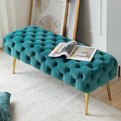 China Modern Entry Dining Living Room Bed Button-Tufted Ottoman Upholstered Benches Velvet Footstool Bed End Stool Bench for sale