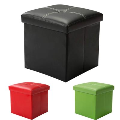 China Foldable Faux Leather Square Folding Storage Foot Rest Small Sneak Cube Toy Storage Ottoman Footrest Seat Stool for sale